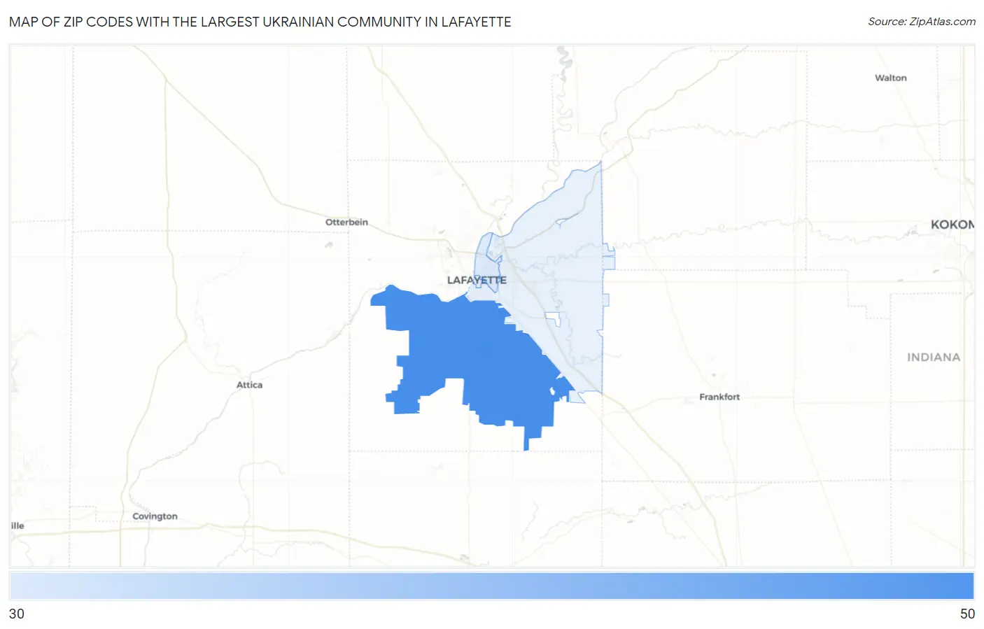 Zip Codes with the Largest Ukrainian Community in Lafayette Map
