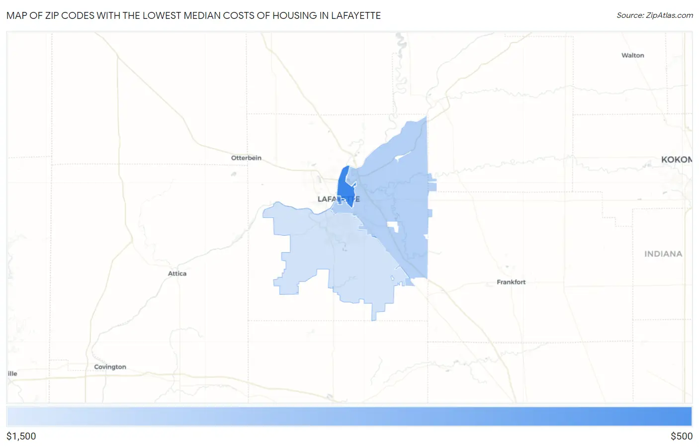 Zip Codes with the Lowest Median Costs of Housing in Lafayette Map
