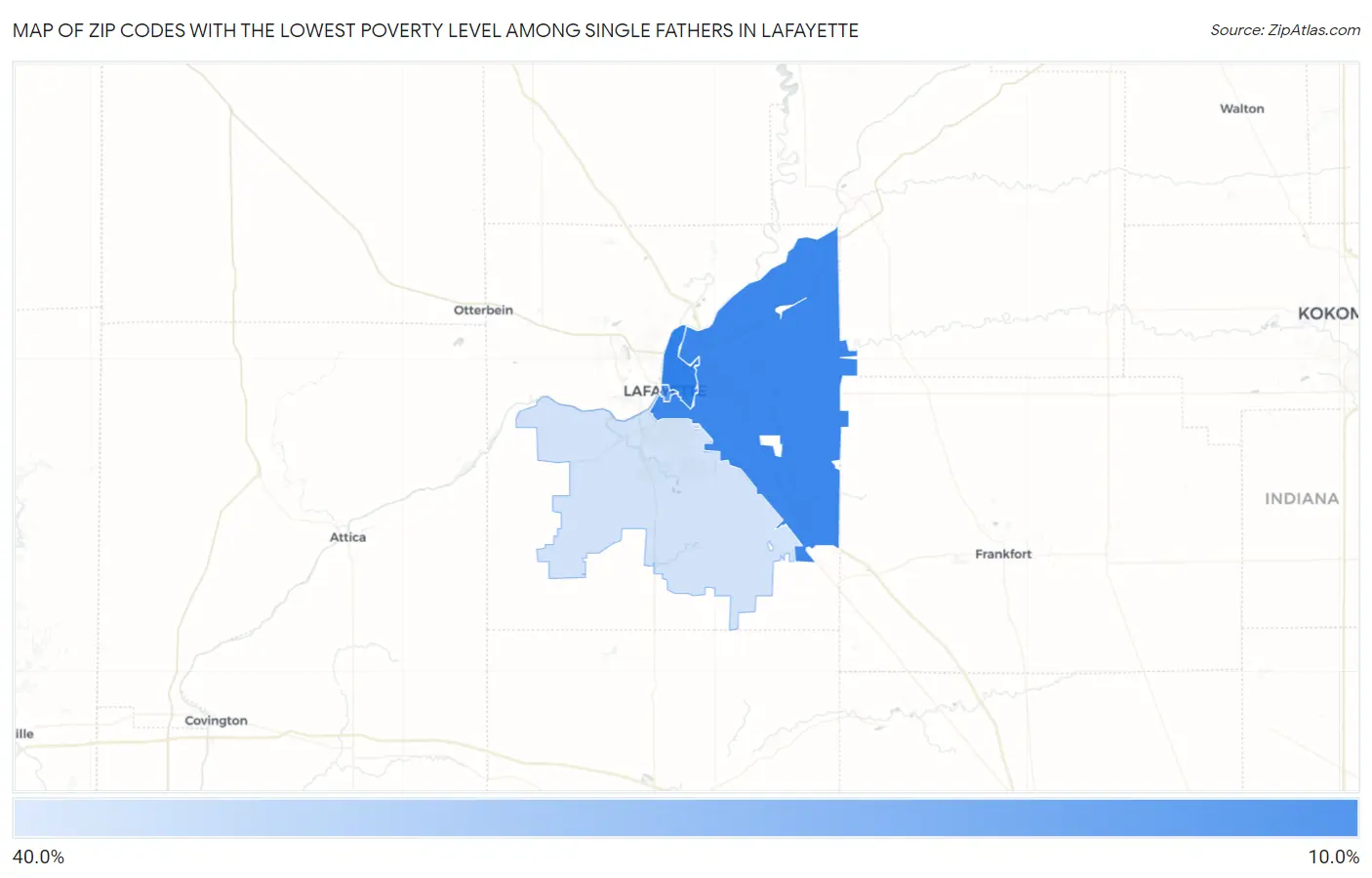 Zip Codes with the Lowest Poverty Level Among Single Fathers in Lafayette Map