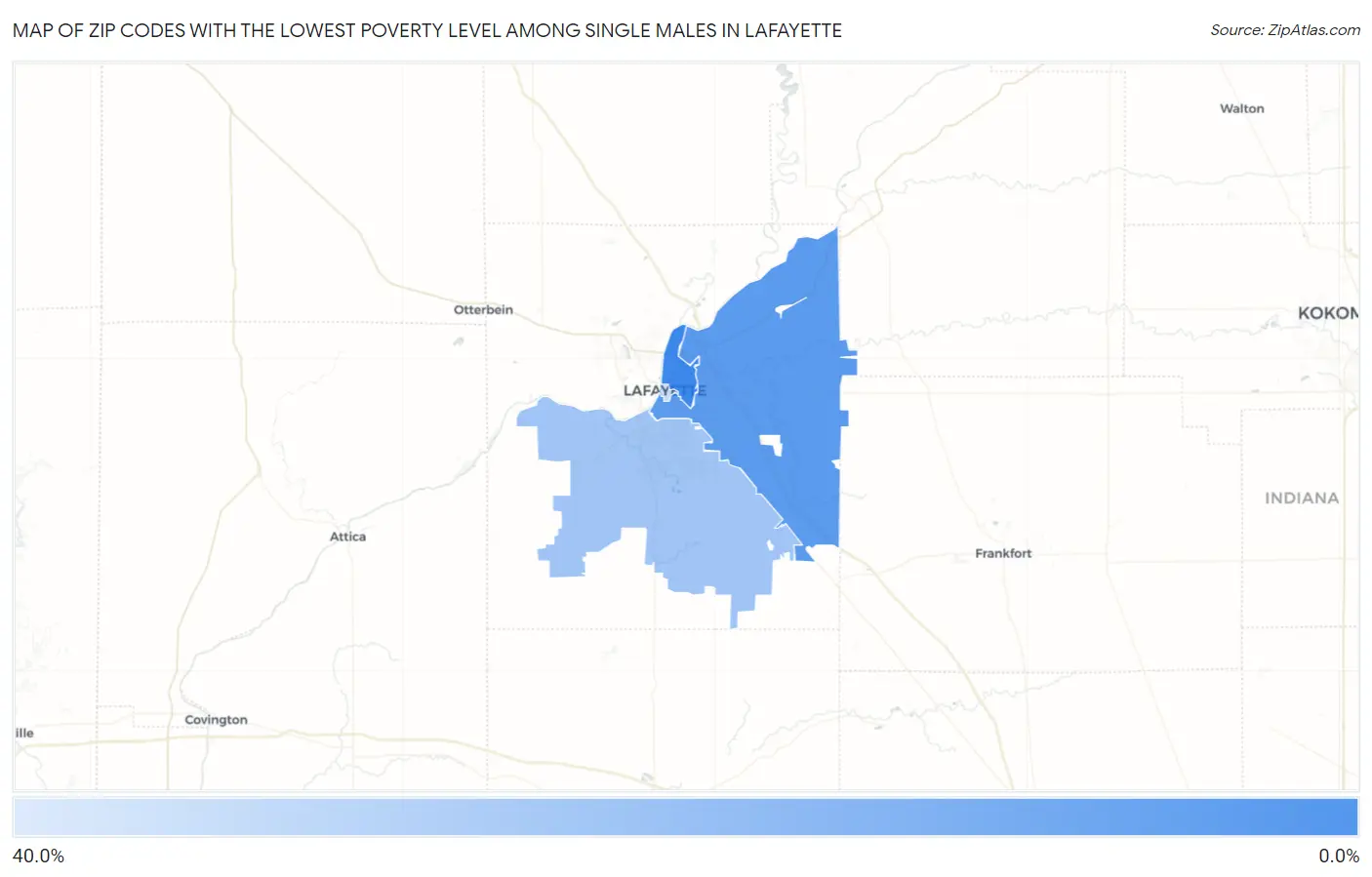 Zip Codes with the Lowest Poverty Level Among Single Males in Lafayette Map