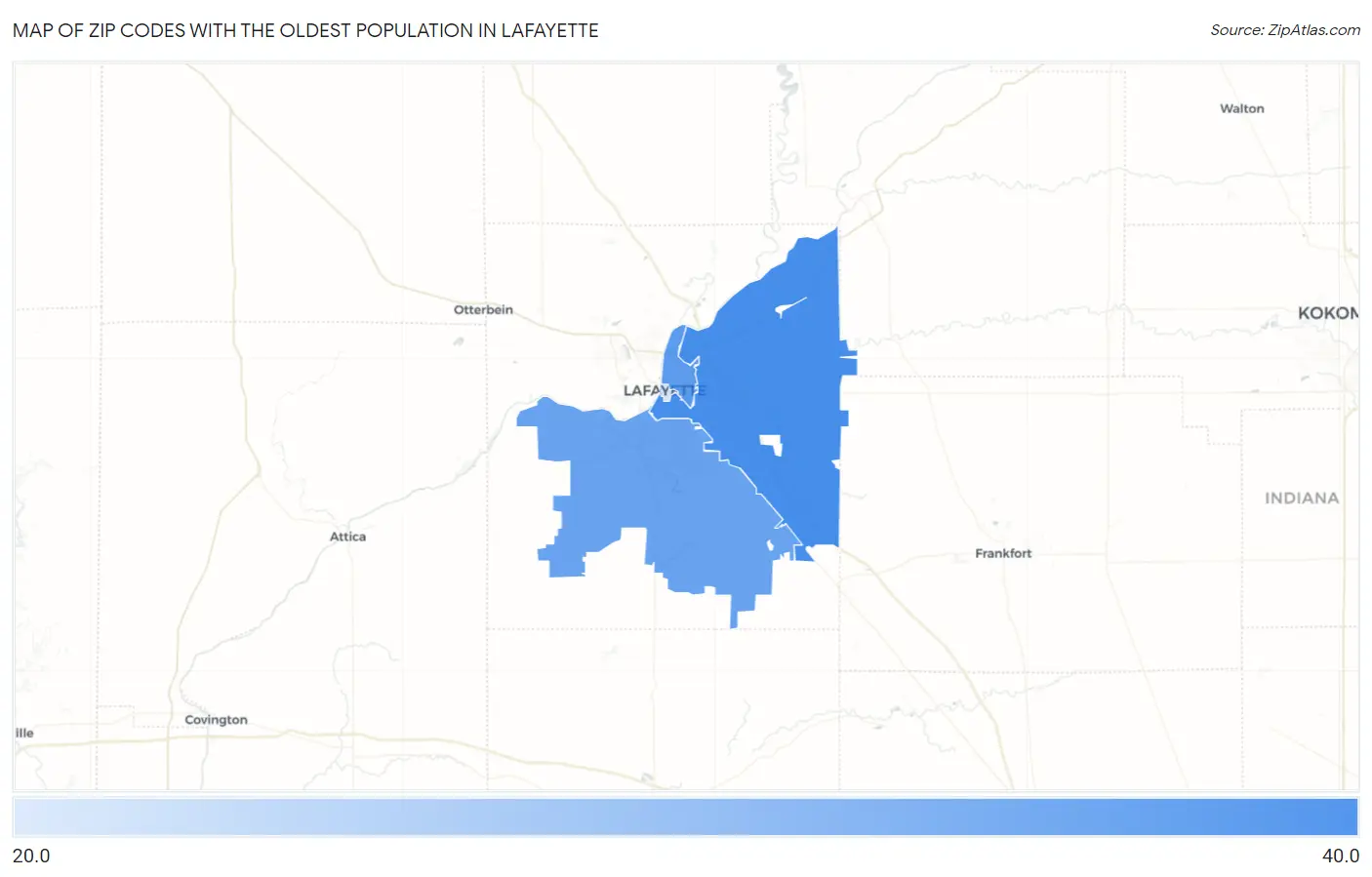 Zip Codes with the Oldest Population in Lafayette Map