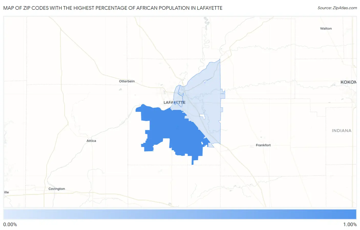Zip Codes with the Highest Percentage of African Population in Lafayette Map