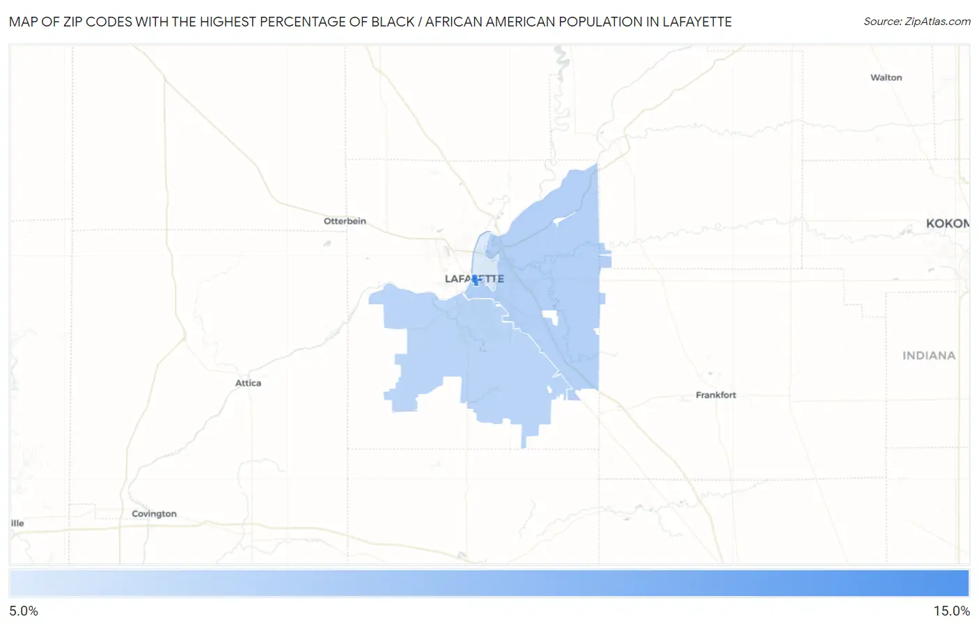 Zip Codes with the Highest Percentage of Black / African American Population in Lafayette Map