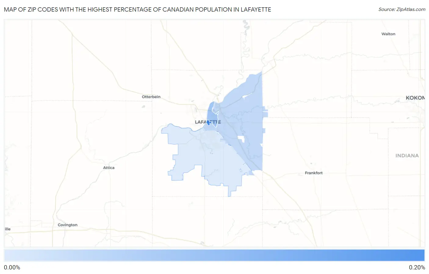 Zip Codes with the Highest Percentage of Canadian Population in Lafayette Map