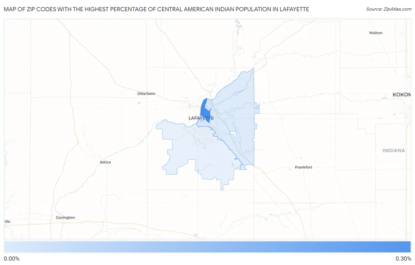 Zip Codes with the Highest Percentage of Central American Indian Population in Lafayette Map