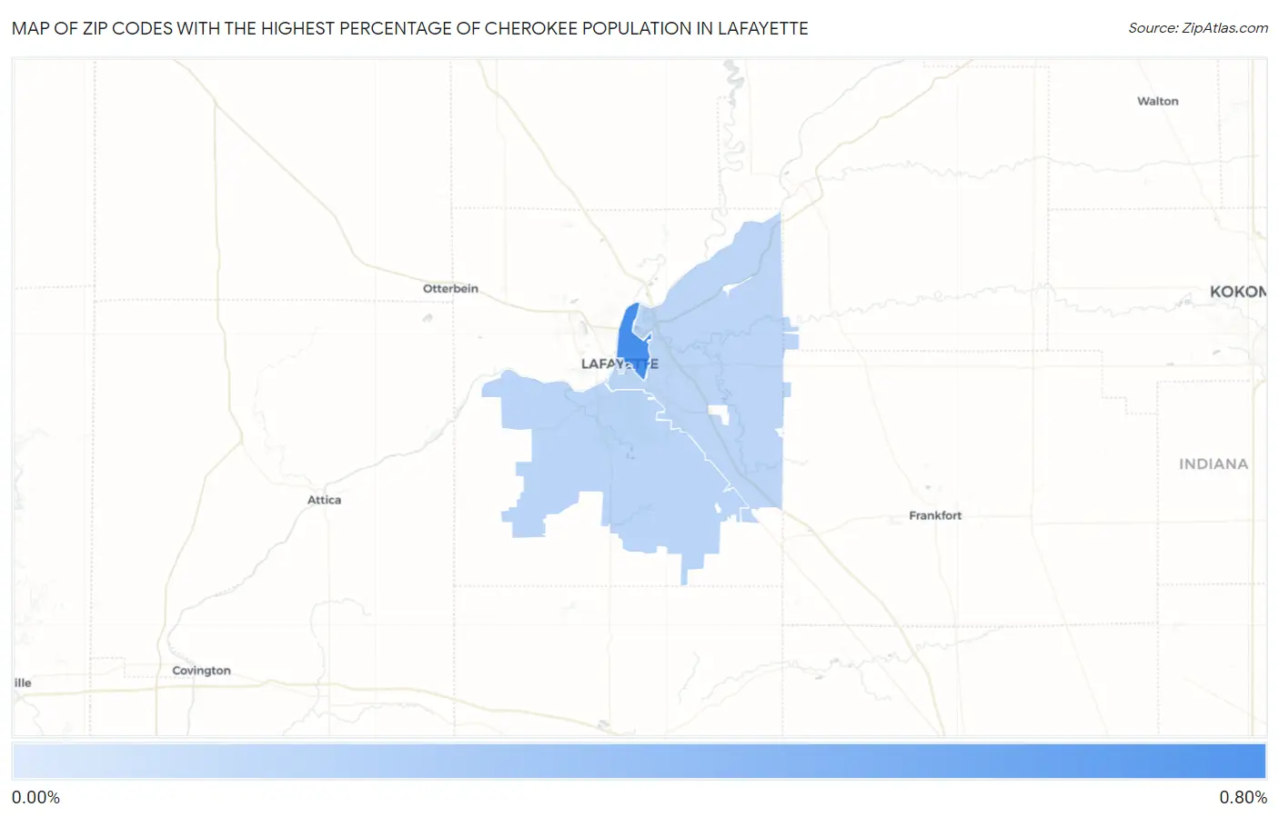 Zip Codes with the Highest Percentage of Cherokee Population in Lafayette Map