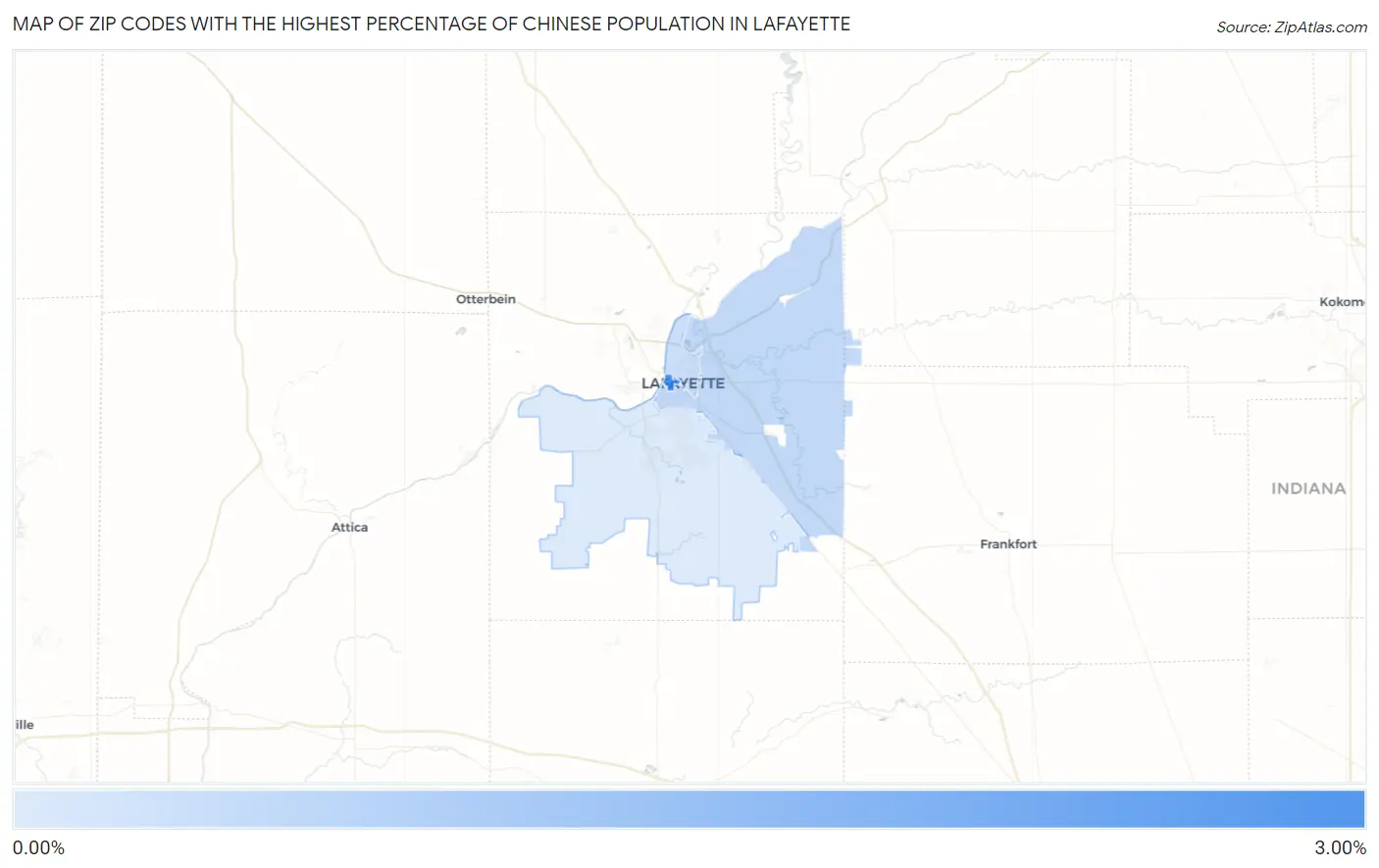 Zip Codes with the Highest Percentage of Chinese Population in Lafayette Map