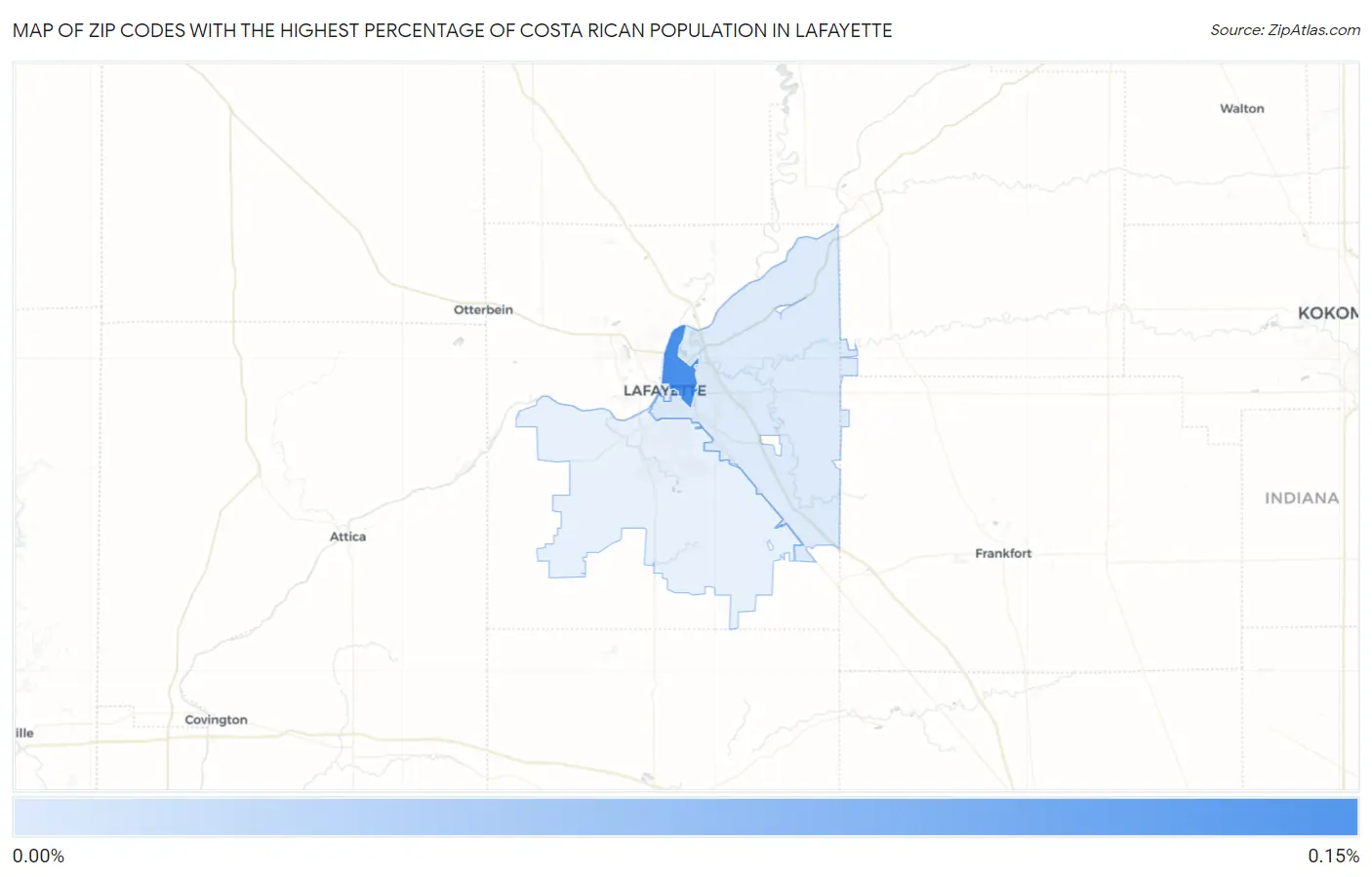Zip Codes with the Highest Percentage of Costa Rican Population in Lafayette Map