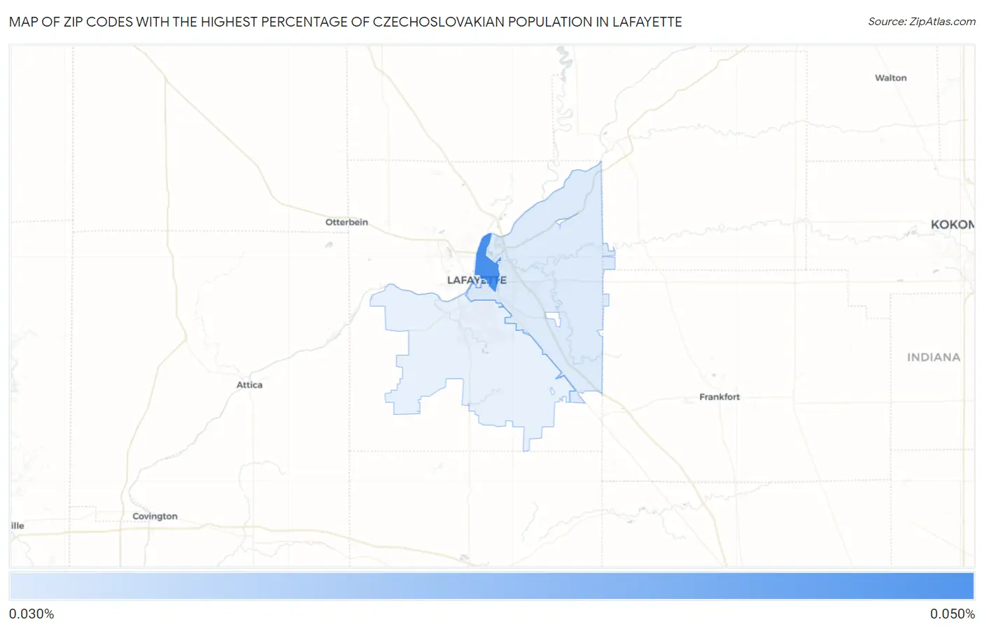 Zip Codes with the Highest Percentage of Czechoslovakian Population in Lafayette Map