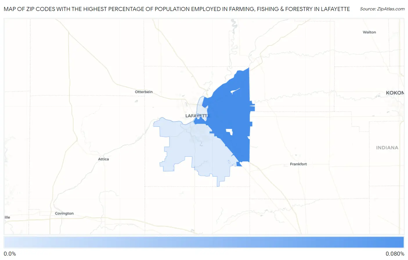 Zip Codes with the Highest Percentage of Population Employed in Farming, Fishing & Forestry in Lafayette Map