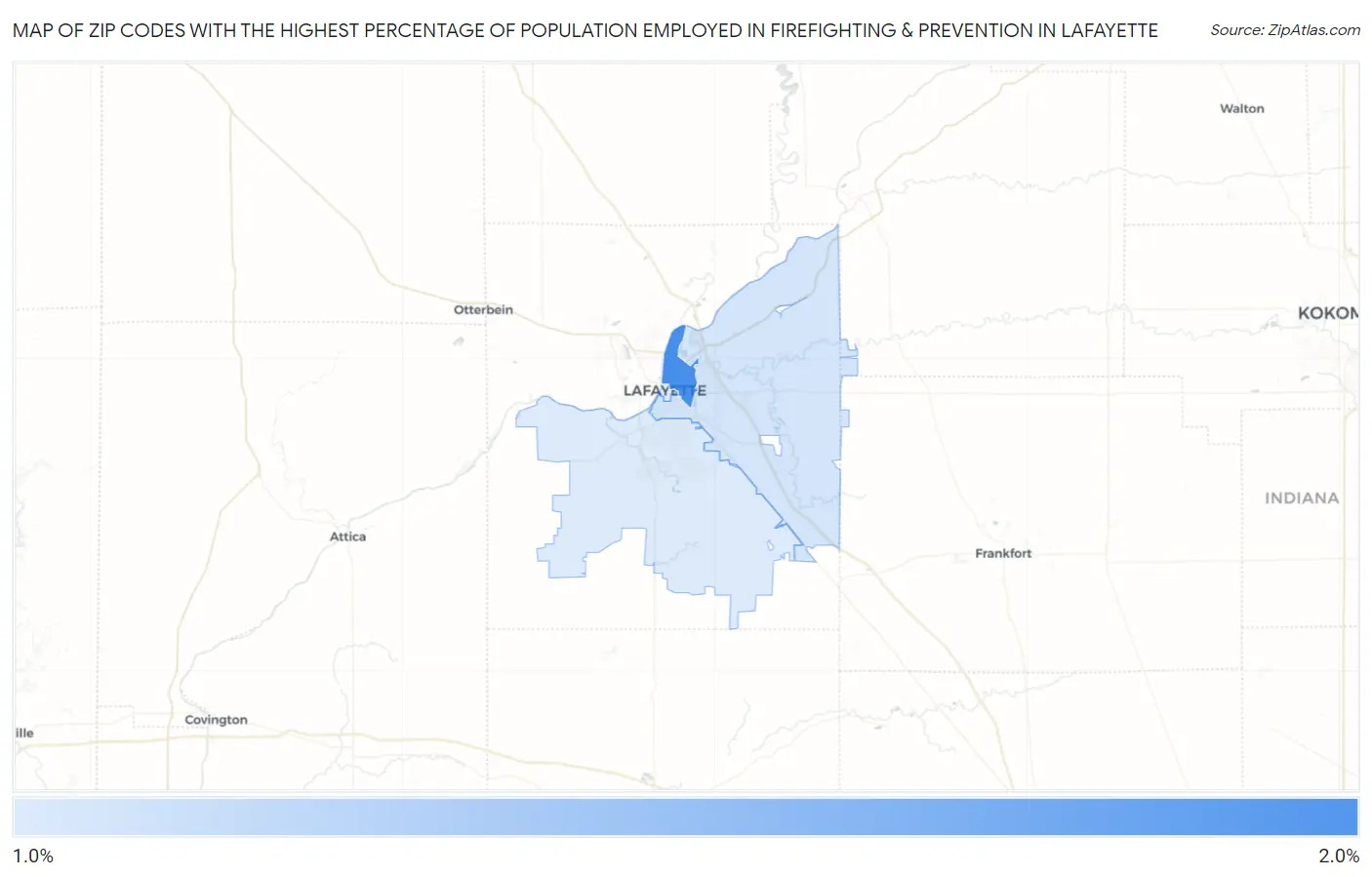 Zip Codes with the Highest Percentage of Population Employed in Firefighting & Prevention in Lafayette Map