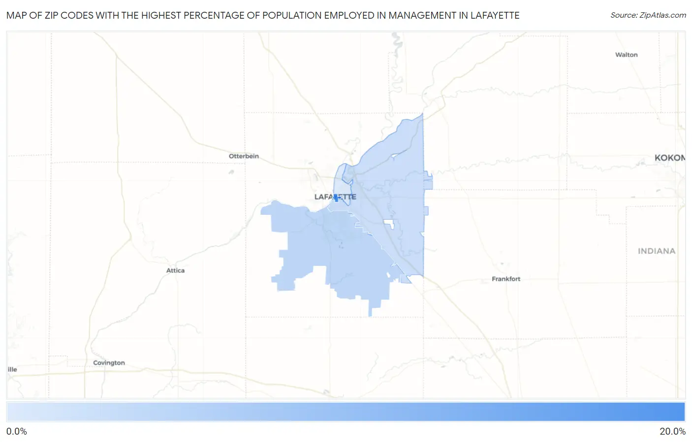 Zip Codes with the Highest Percentage of Population Employed in Management in Lafayette Map