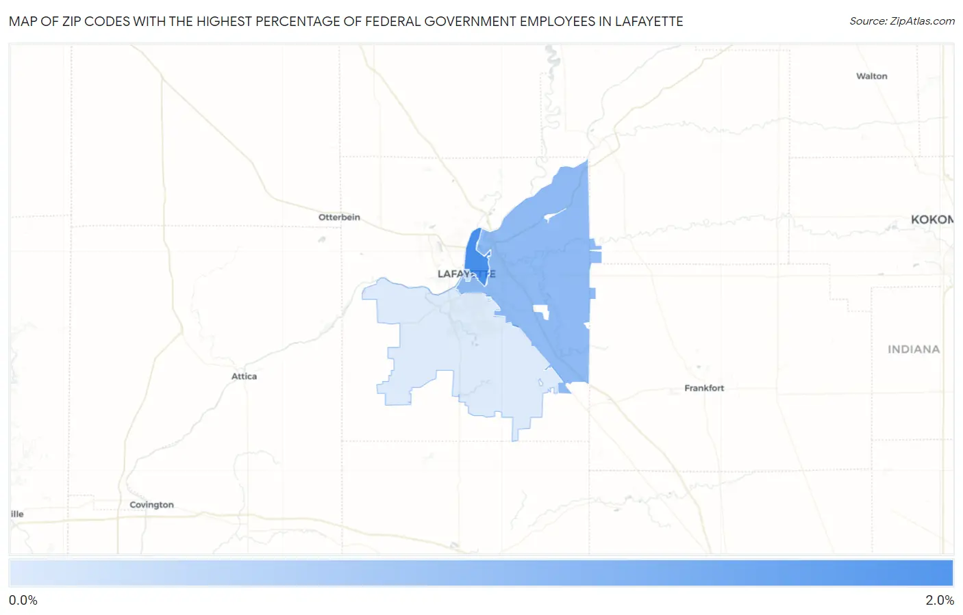 Zip Codes with the Highest Percentage of Federal Government Employees in Lafayette Map