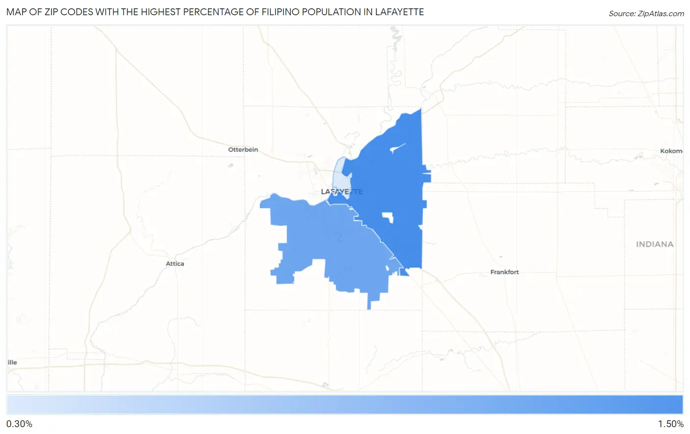 Zip Codes with the Highest Percentage of Filipino Population in Lafayette Map