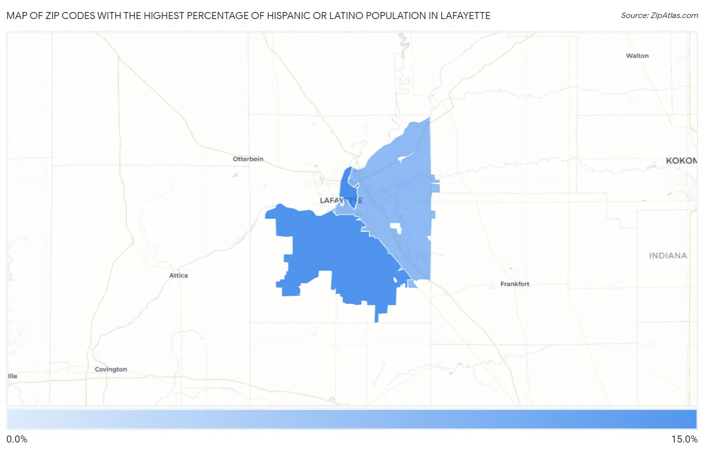 Zip Codes with the Highest Percentage of Hispanic or Latino Population in Lafayette Map