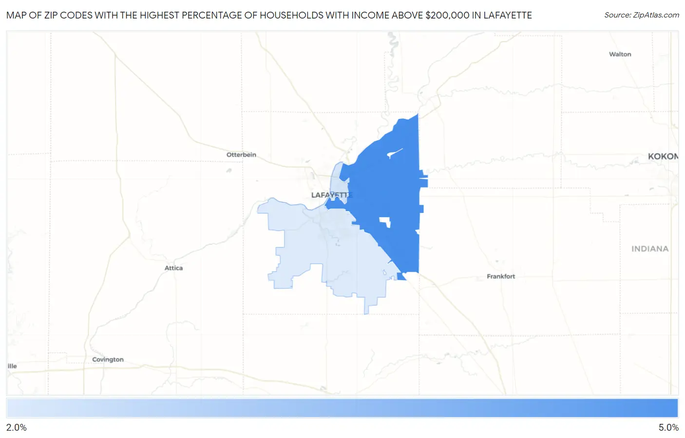 Zip Codes with the Highest Percentage of Households with Income Above $200,000 in Lafayette Map