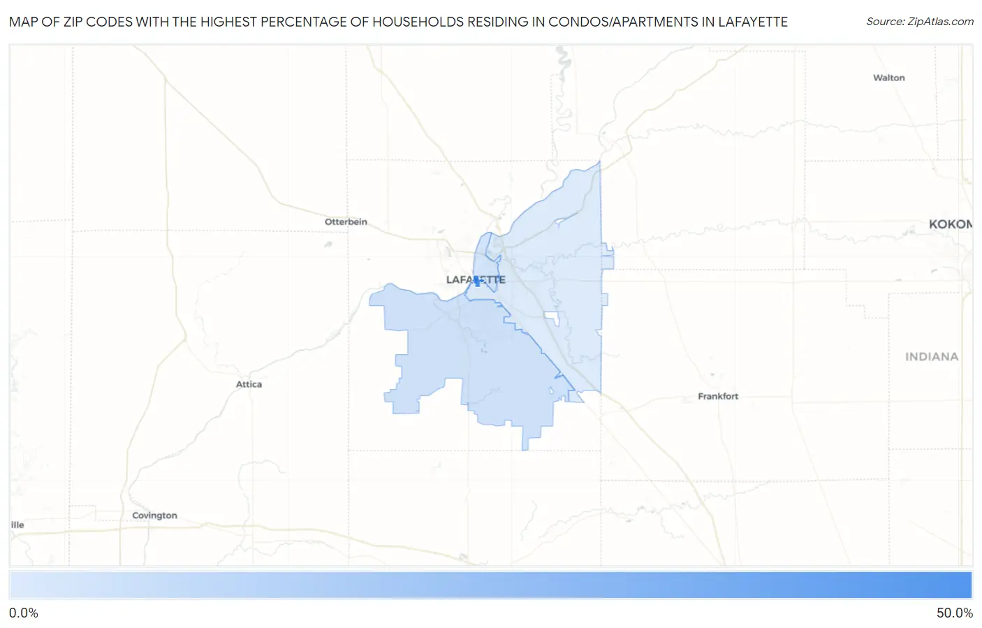 Zip Codes with the Highest Percentage of Households Residing in Condos/Apartments in Lafayette Map
