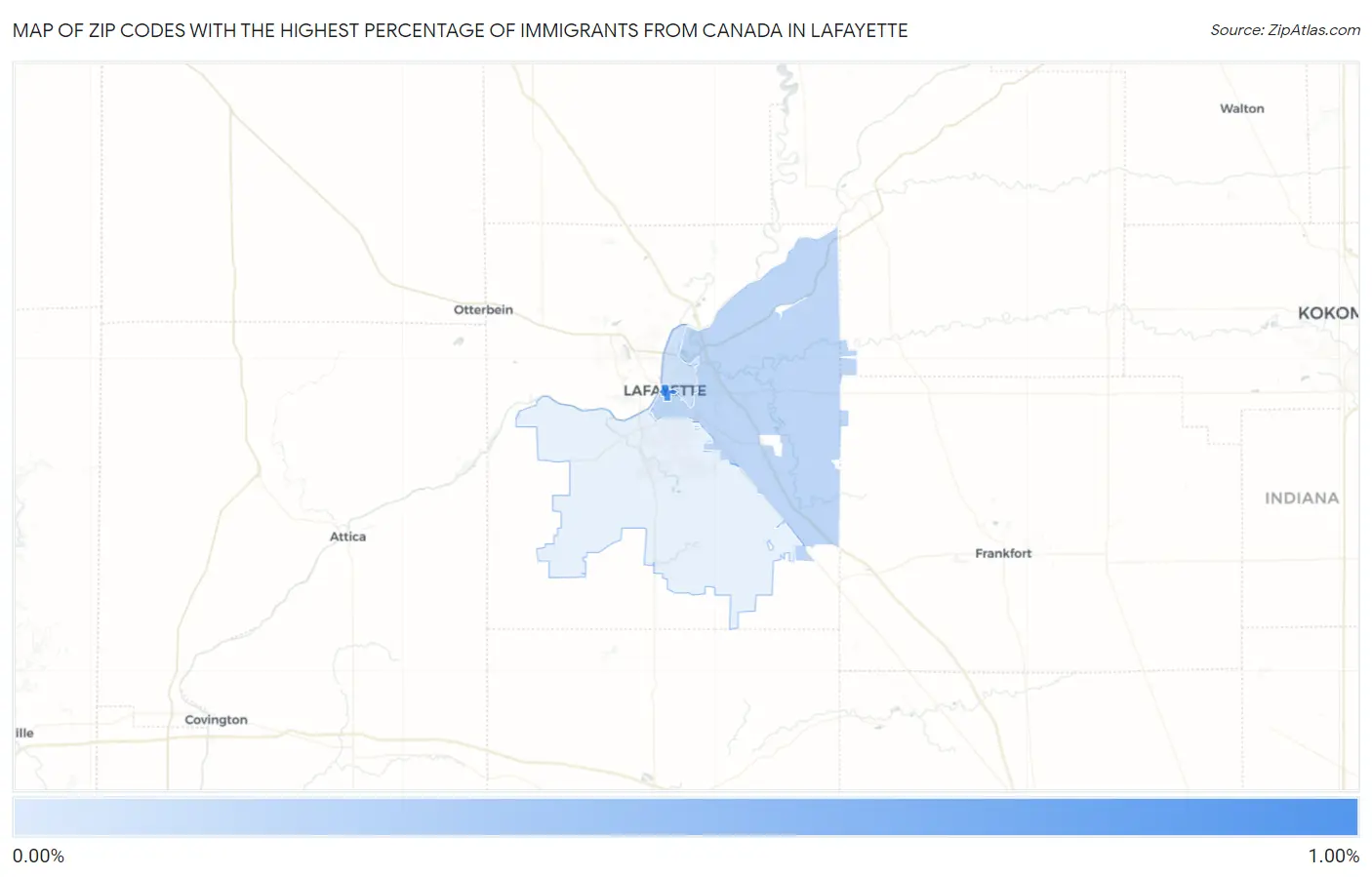 Zip Codes with the Highest Percentage of Immigrants from Canada in Lafayette Map