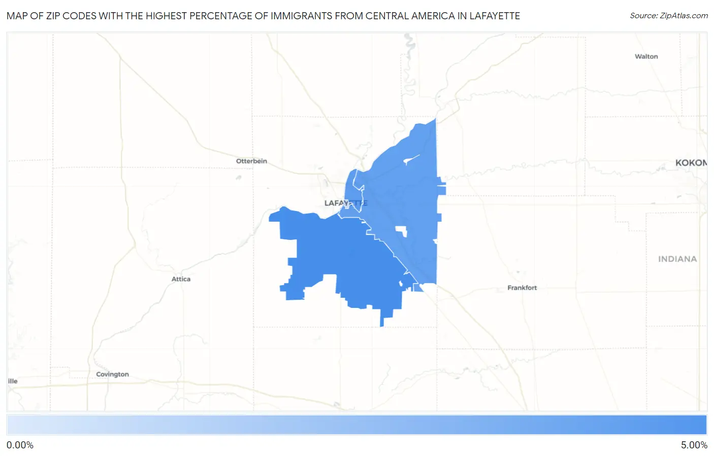 Zip Codes with the Highest Percentage of Immigrants from Central America in Lafayette Map