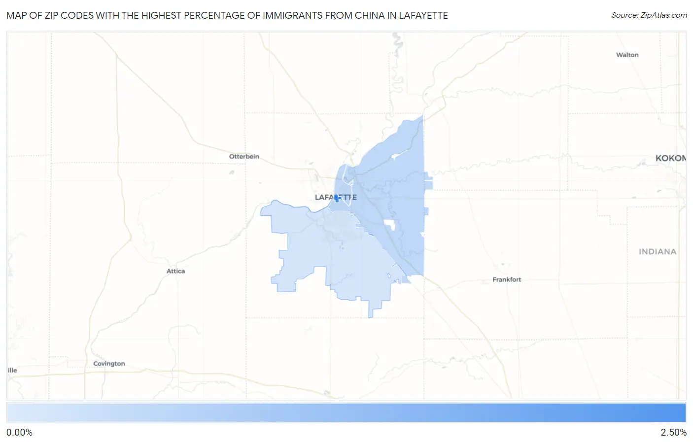 Zip Codes with the Highest Percentage of Immigrants from China in Lafayette Map