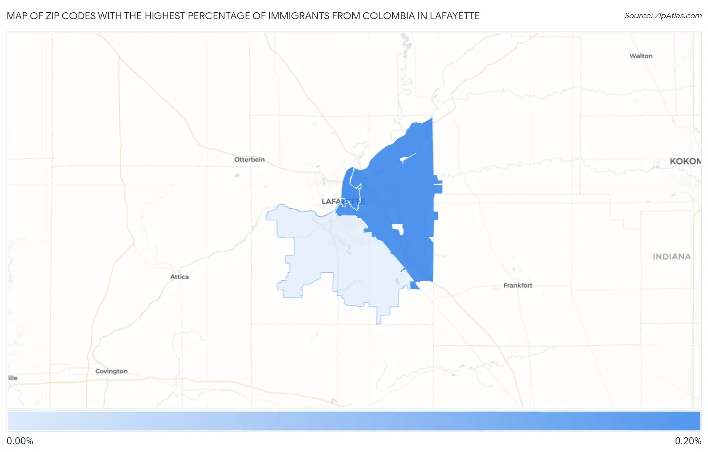 Zip Codes with the Highest Percentage of Immigrants from Colombia in Lafayette Map
