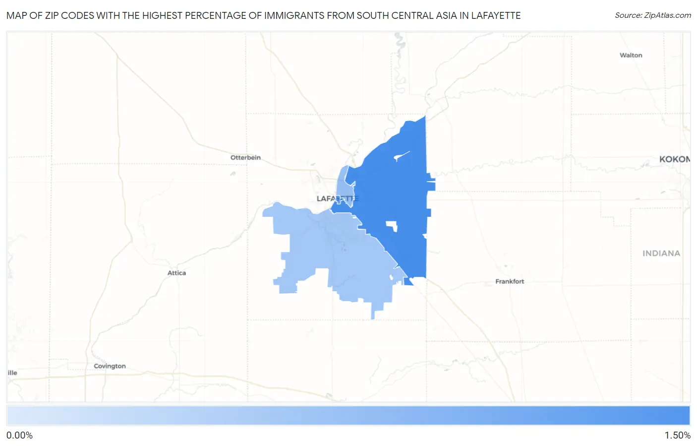 Zip Codes with the Highest Percentage of Immigrants from South Central Asia in Lafayette Map