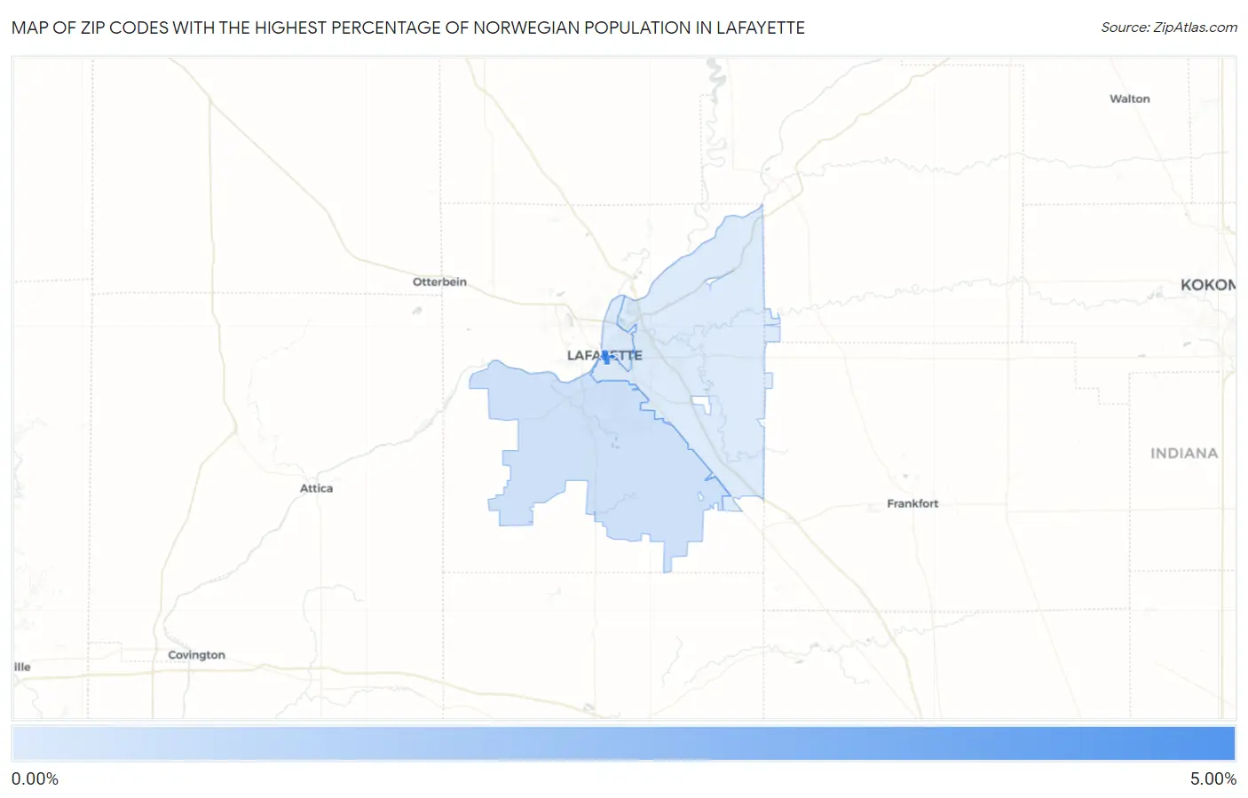 Zip Codes with the Highest Percentage of Norwegian Population in Lafayette Map