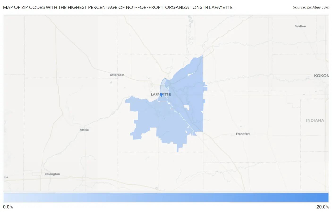 Zip Codes with the Highest Percentage of Not-for-profit Organizations in Lafayette Map