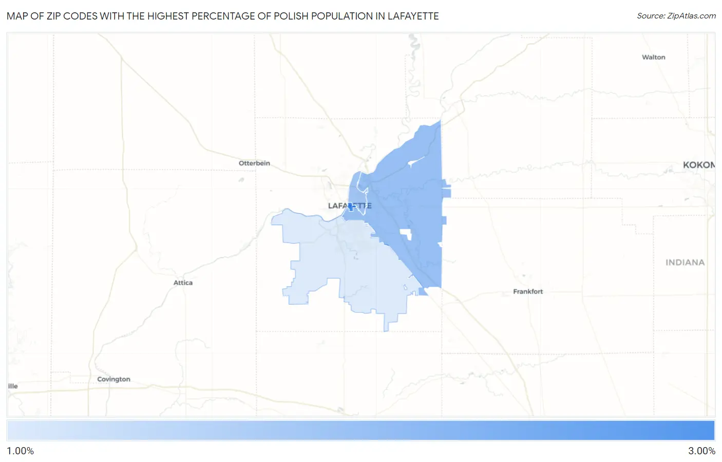 Zip Codes with the Highest Percentage of Polish Population in Lafayette Map