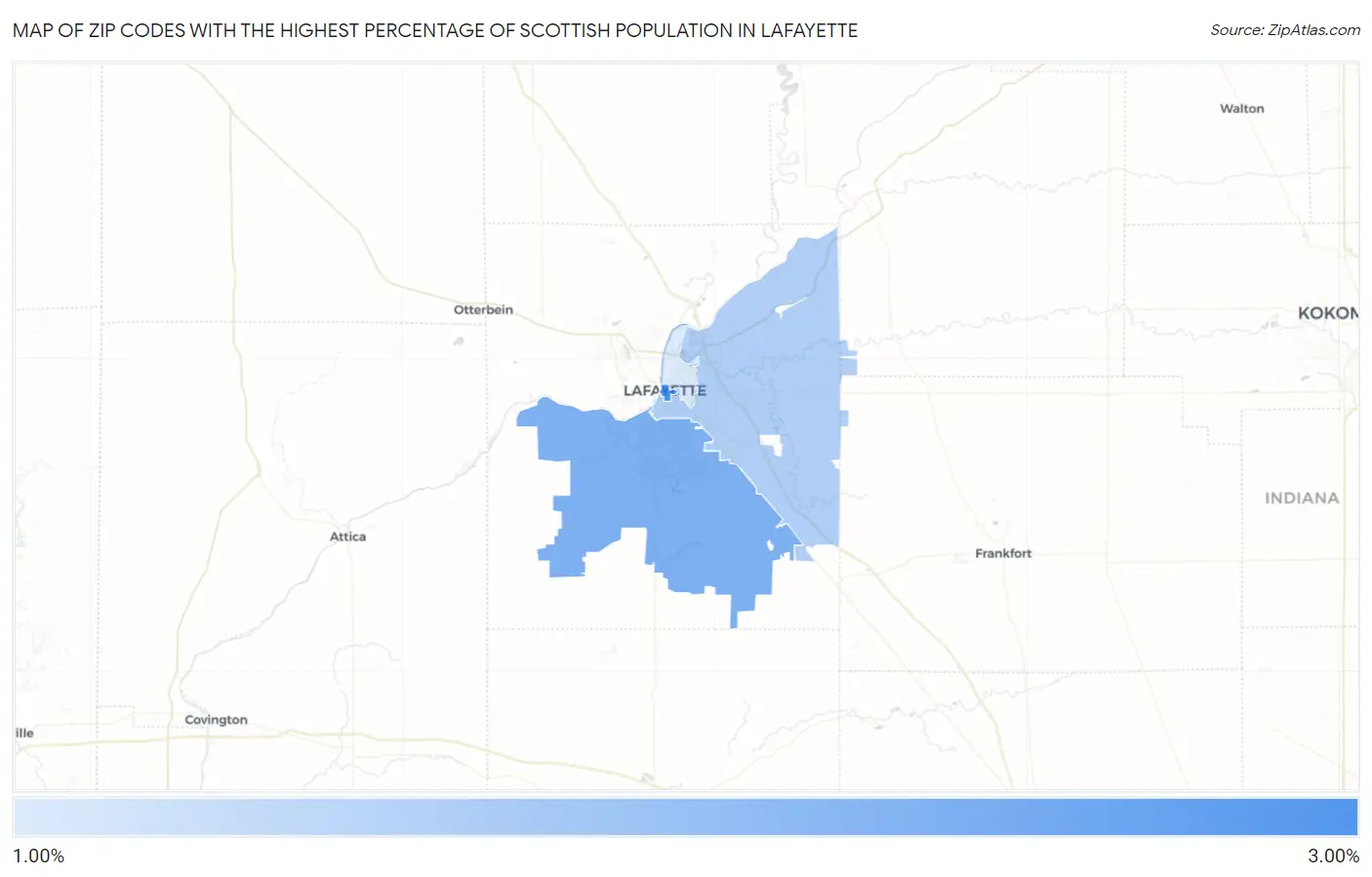 Zip Codes with the Highest Percentage of Scottish Population in Lafayette Map