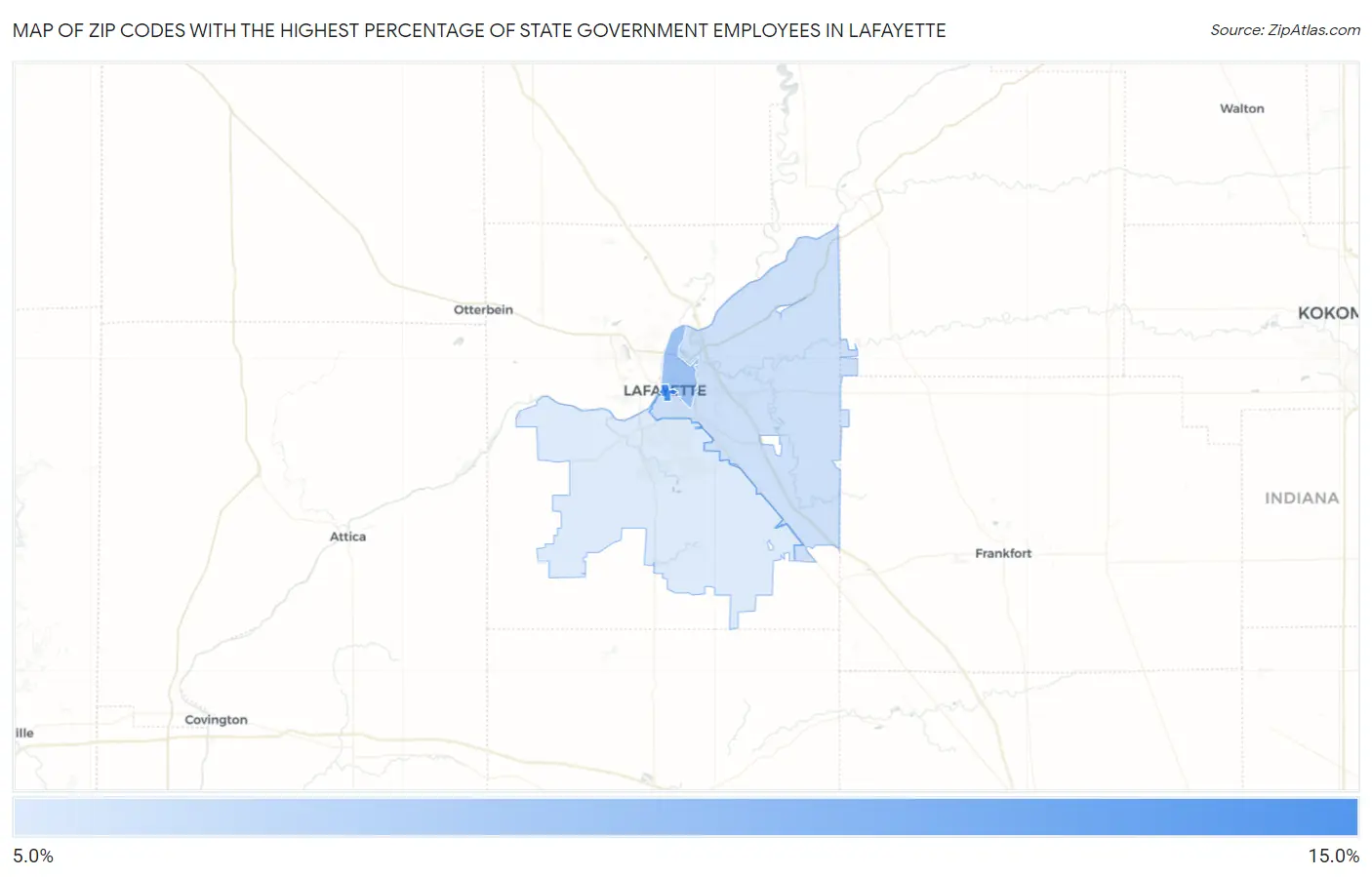 Zip Codes with the Highest Percentage of State Government Employees in Lafayette Map