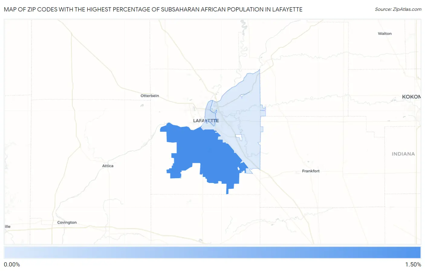 Zip Codes with the Highest Percentage of Subsaharan African Population in Lafayette Map