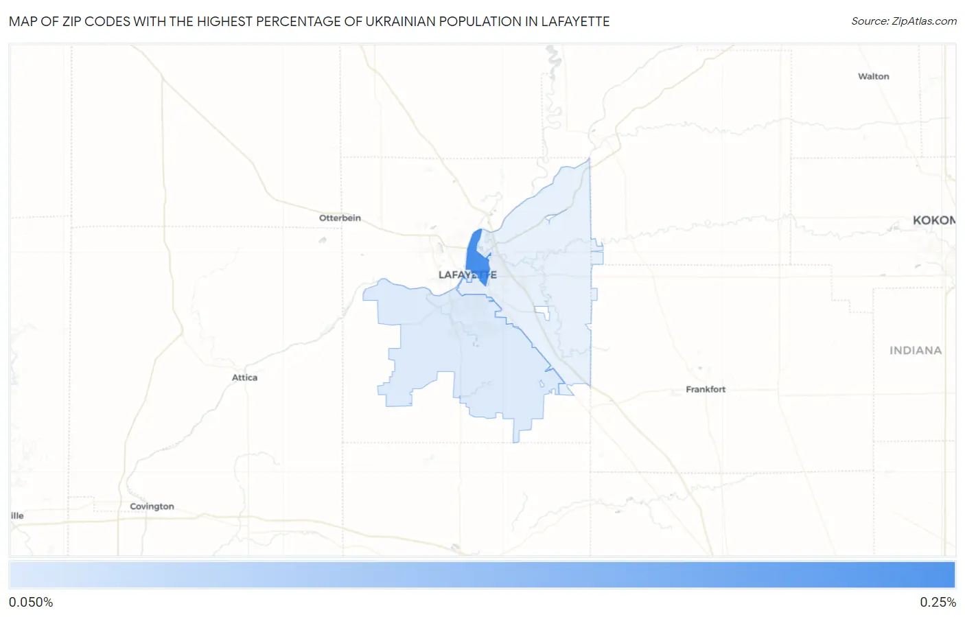 Zip Codes with the Highest Percentage of Ukrainian Population in Lafayette Map