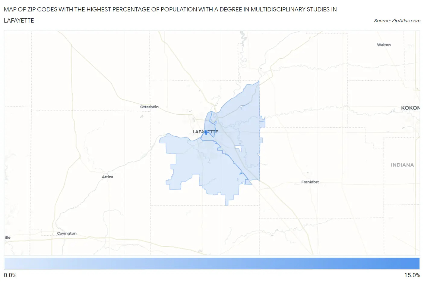 Zip Codes with the Highest Percentage of Population with a Degree in Multidisciplinary Studies in Lafayette Map