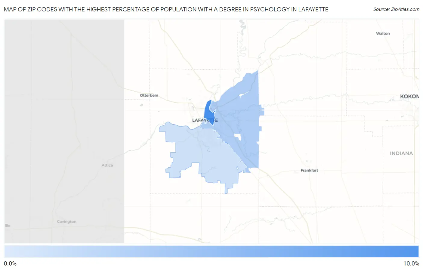 Zip Codes with the Highest Percentage of Population with a Degree in Psychology in Lafayette Map