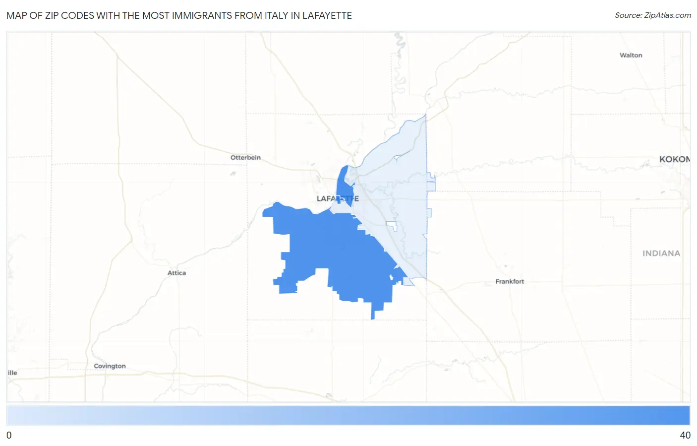Zip Codes with the Most Immigrants from Italy in Lafayette Map