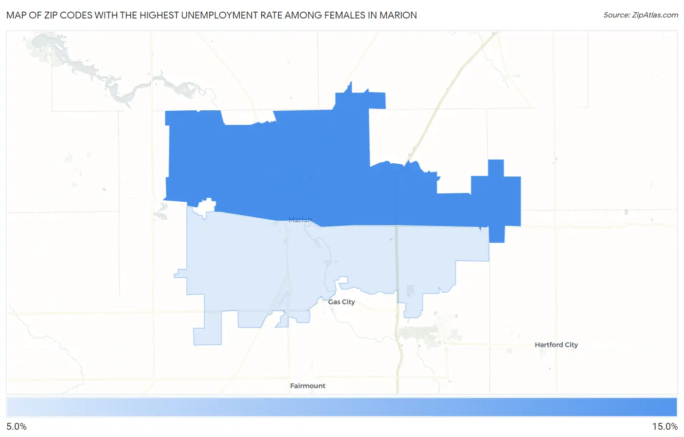 Zip Codes with the Highest Unemployment Rate Among Females in Marion Map