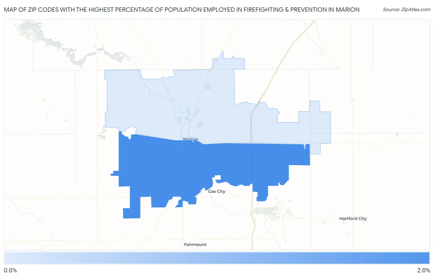 Zip Codes with the Highest Percentage of Population Employed in Firefighting & Prevention in Marion Map