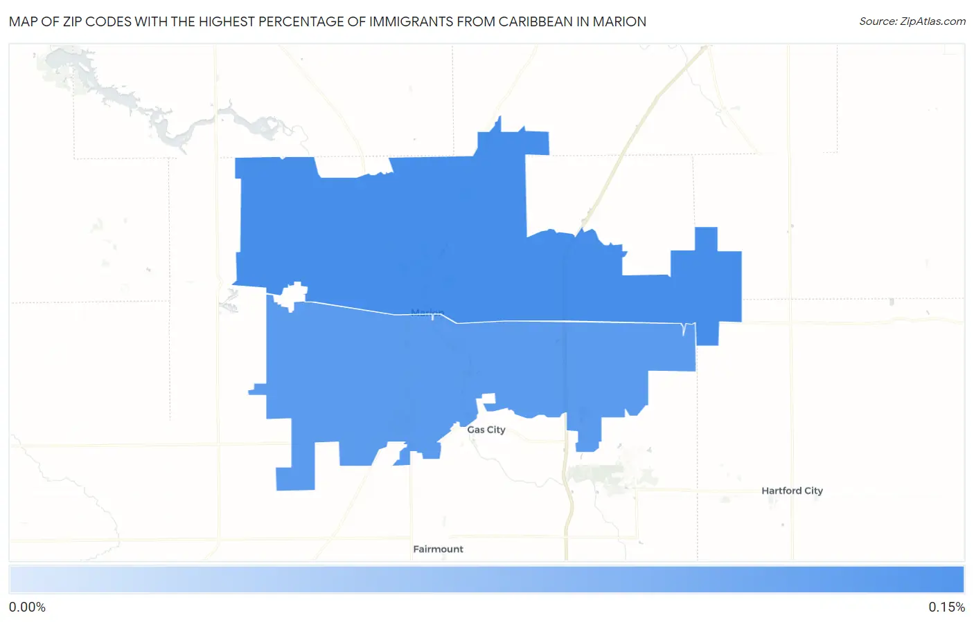 Zip Codes with the Highest Percentage of Immigrants from Caribbean in Marion Map