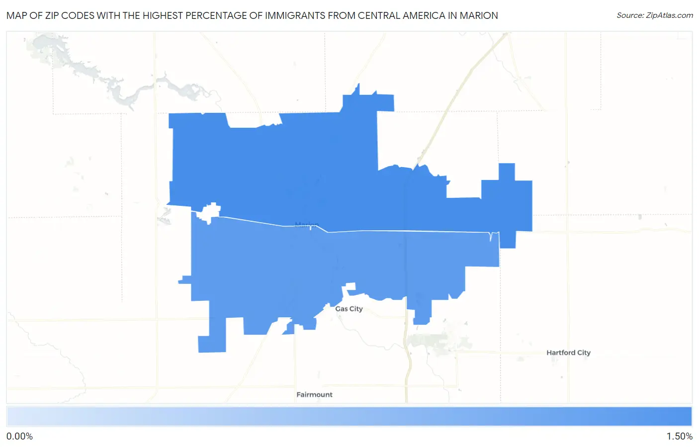 Zip Codes with the Highest Percentage of Immigrants from Central America in Marion Map