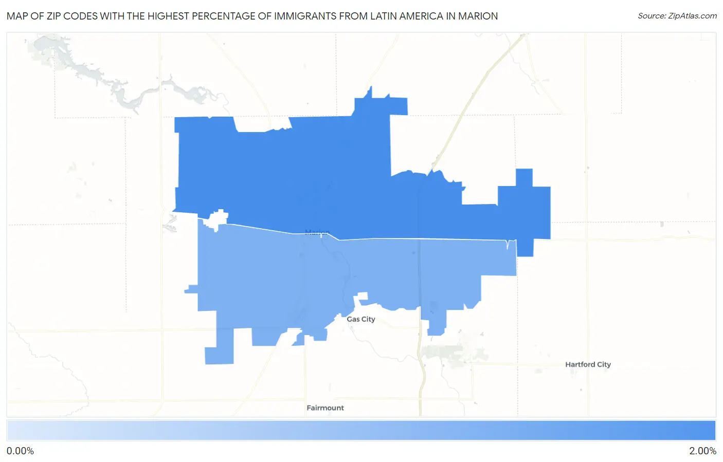 Zip Codes with the Highest Percentage of Immigrants from Latin America in Marion Map