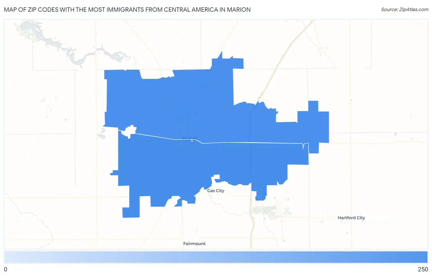 Zip Codes with the Most Immigrants from Central America in Marion Map