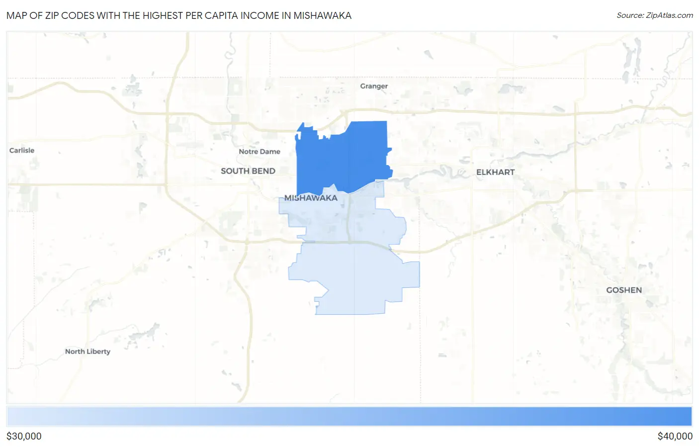 Zip Codes with the Highest Per Capita Income in Mishawaka Map