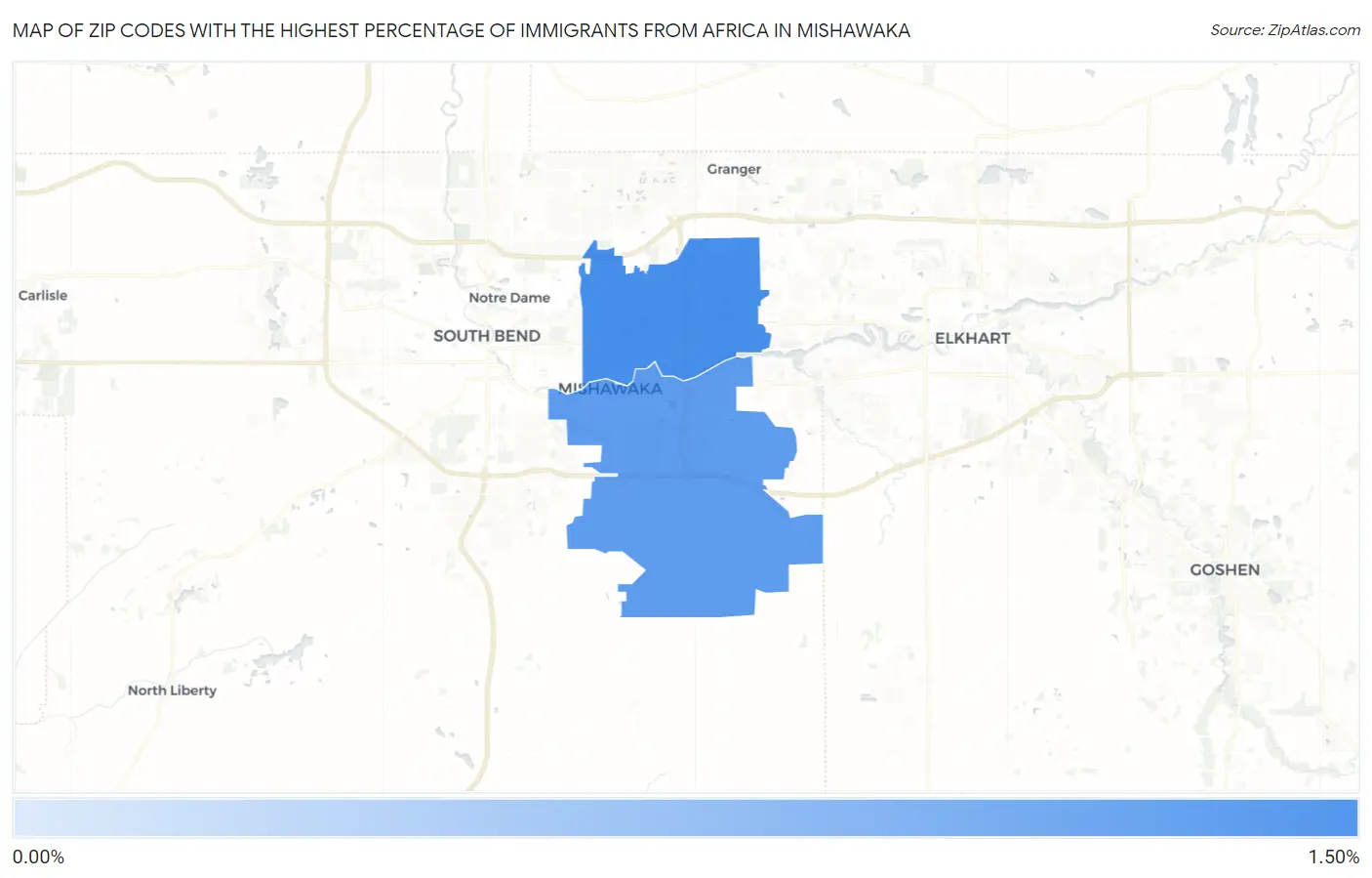 Zip Codes with the Highest Percentage of Immigrants from Africa in Mishawaka Map