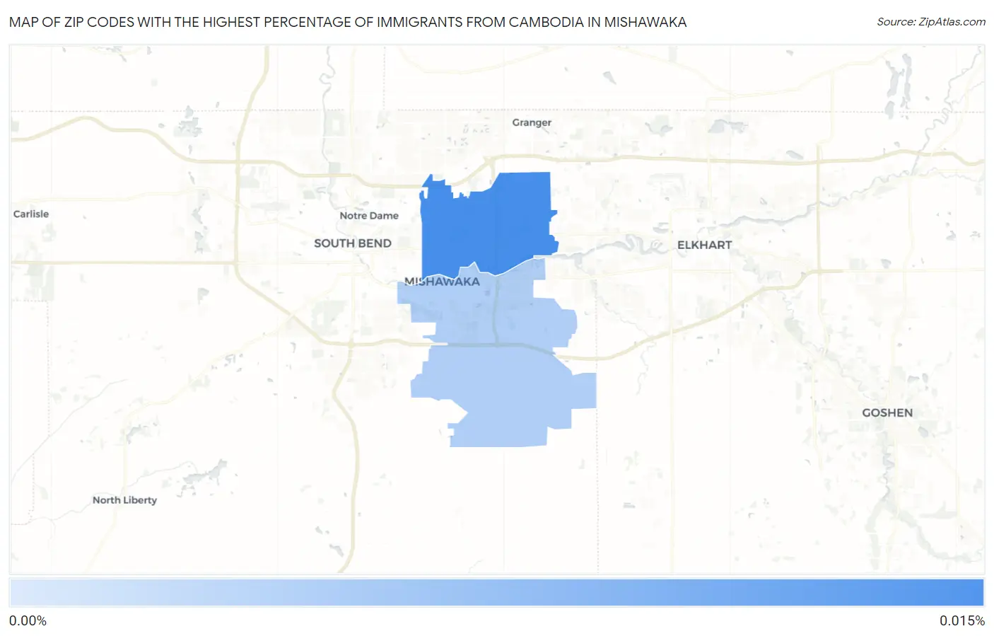 Zip Codes with the Highest Percentage of Immigrants from Cambodia in Mishawaka Map