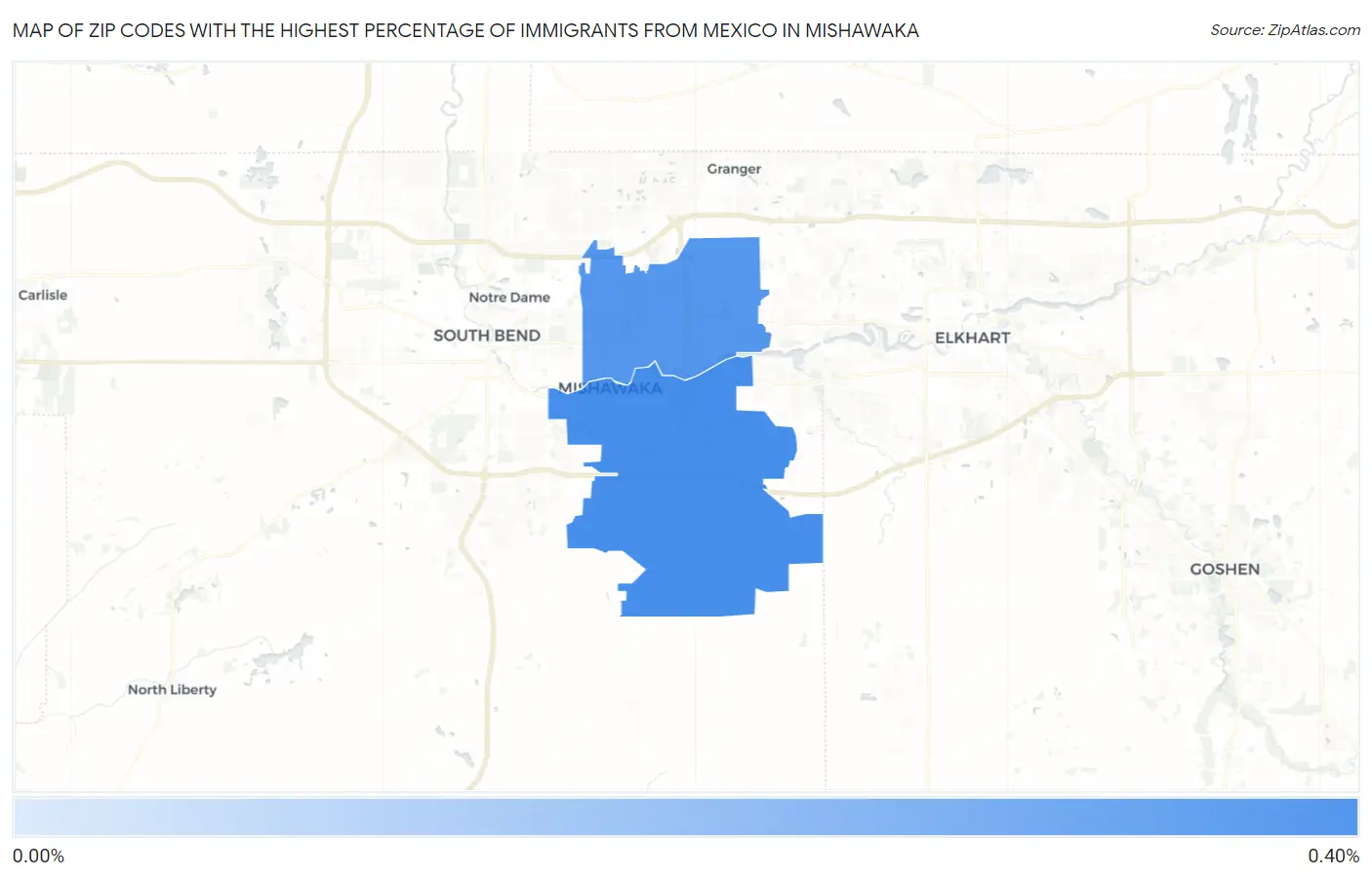 Zip Codes with the Highest Percentage of Immigrants from Mexico in Mishawaka Map