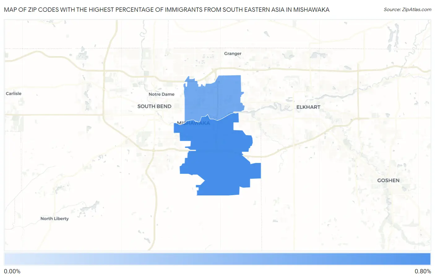 Zip Codes with the Highest Percentage of Immigrants from South Eastern Asia in Mishawaka Map