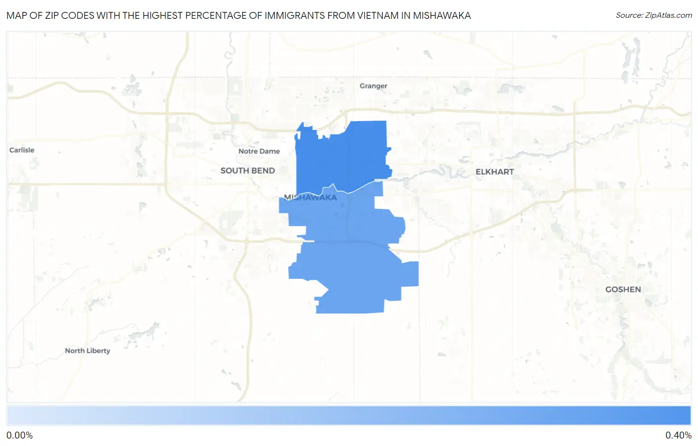 Zip Codes with the Highest Percentage of Immigrants from Vietnam in Mishawaka Map