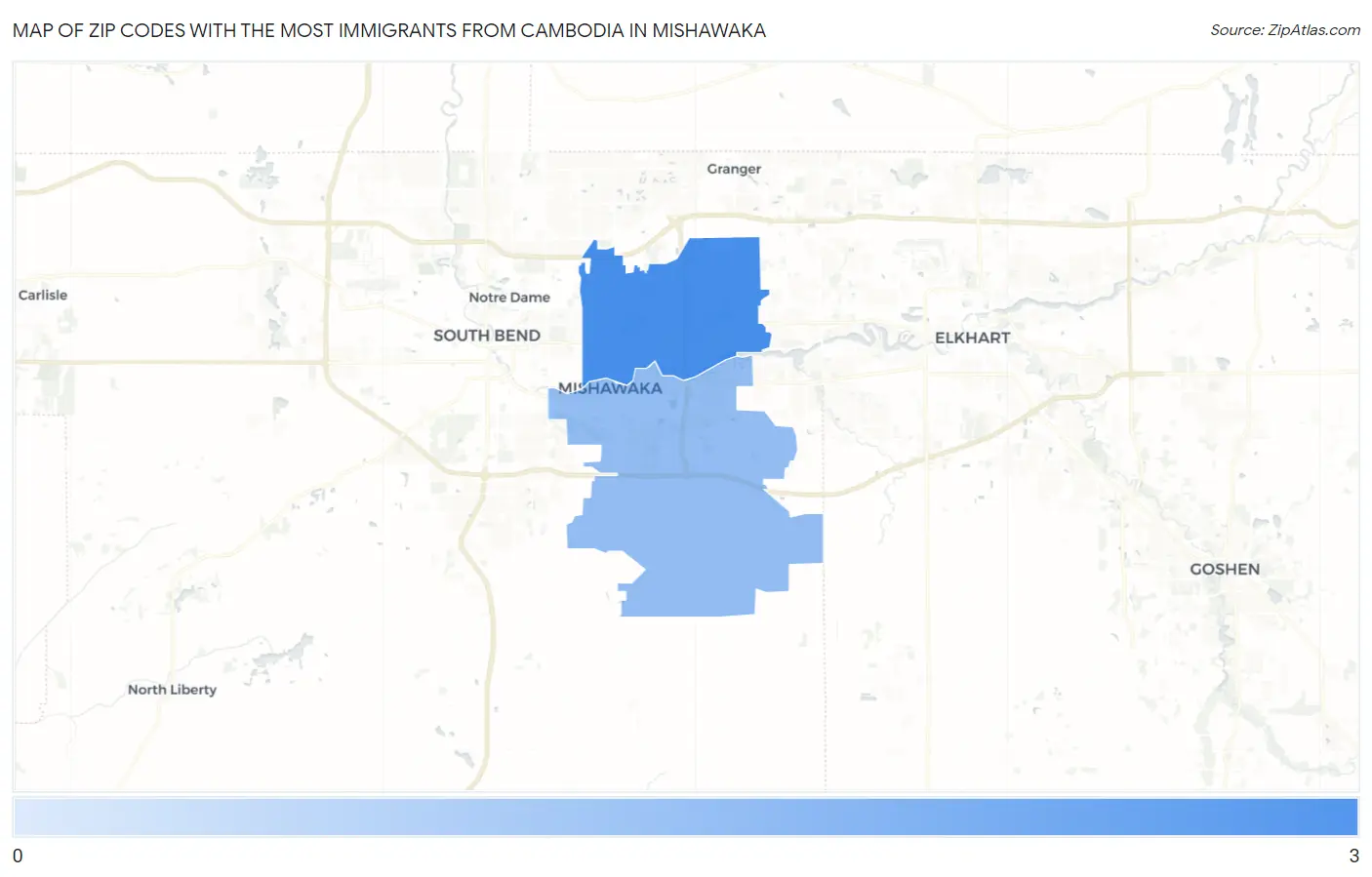 Zip Codes with the Most Immigrants from Cambodia in Mishawaka Map