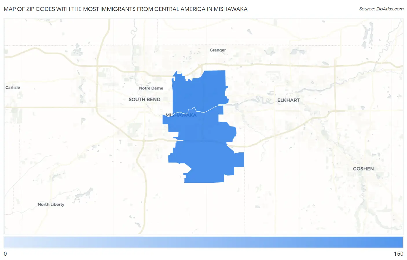 Zip Codes with the Most Immigrants from Central America in Mishawaka Map